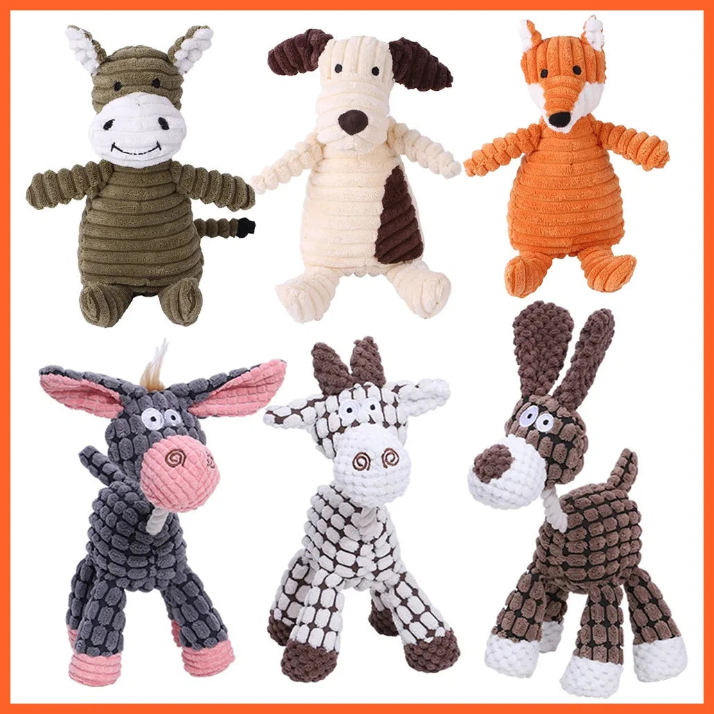 Plush Dog Toy Animals Shape Bite Resistant Squeaky Toys Corduroy Dog Toys For Small Large Dogs Puppy Pets Training Accessories