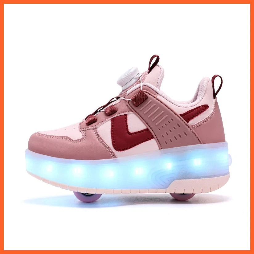 Black, Pink High Quality Led Light Luminous Two Wheels Sneakers Skate Shoes For Kids With Usb Charging
