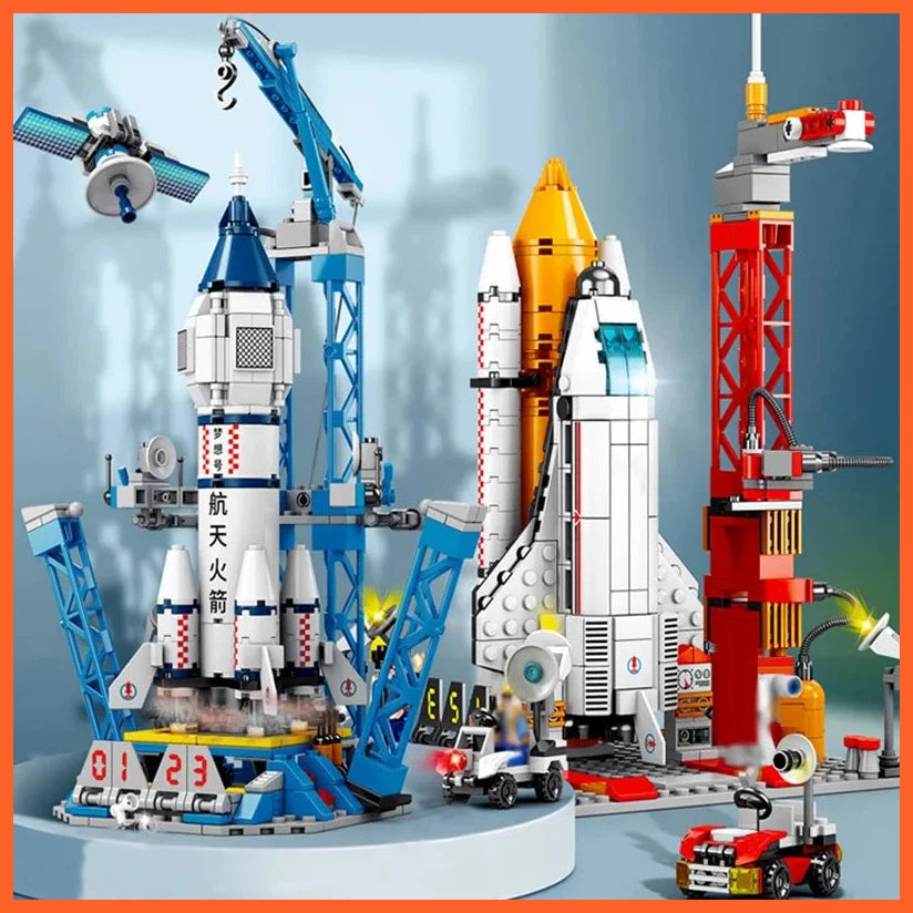 Aviation Spaceport Model Space Shuttle Rocket Launch Center Construction Building Blocks Spaceship Kids Bricks Creative Toys