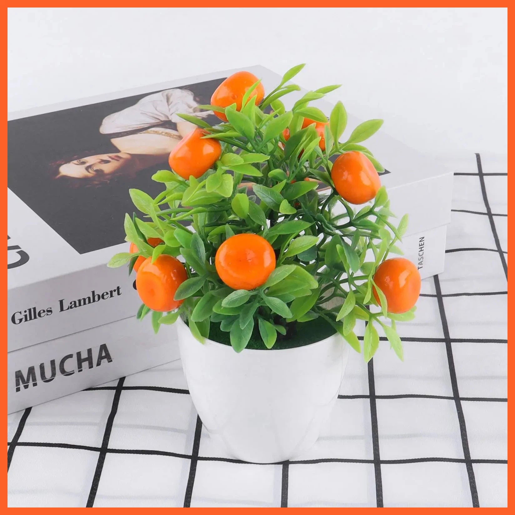 Artificial Bonsai Orange Pomegranate Fruit Tree | Decoration Plastic Garden Fake Plant