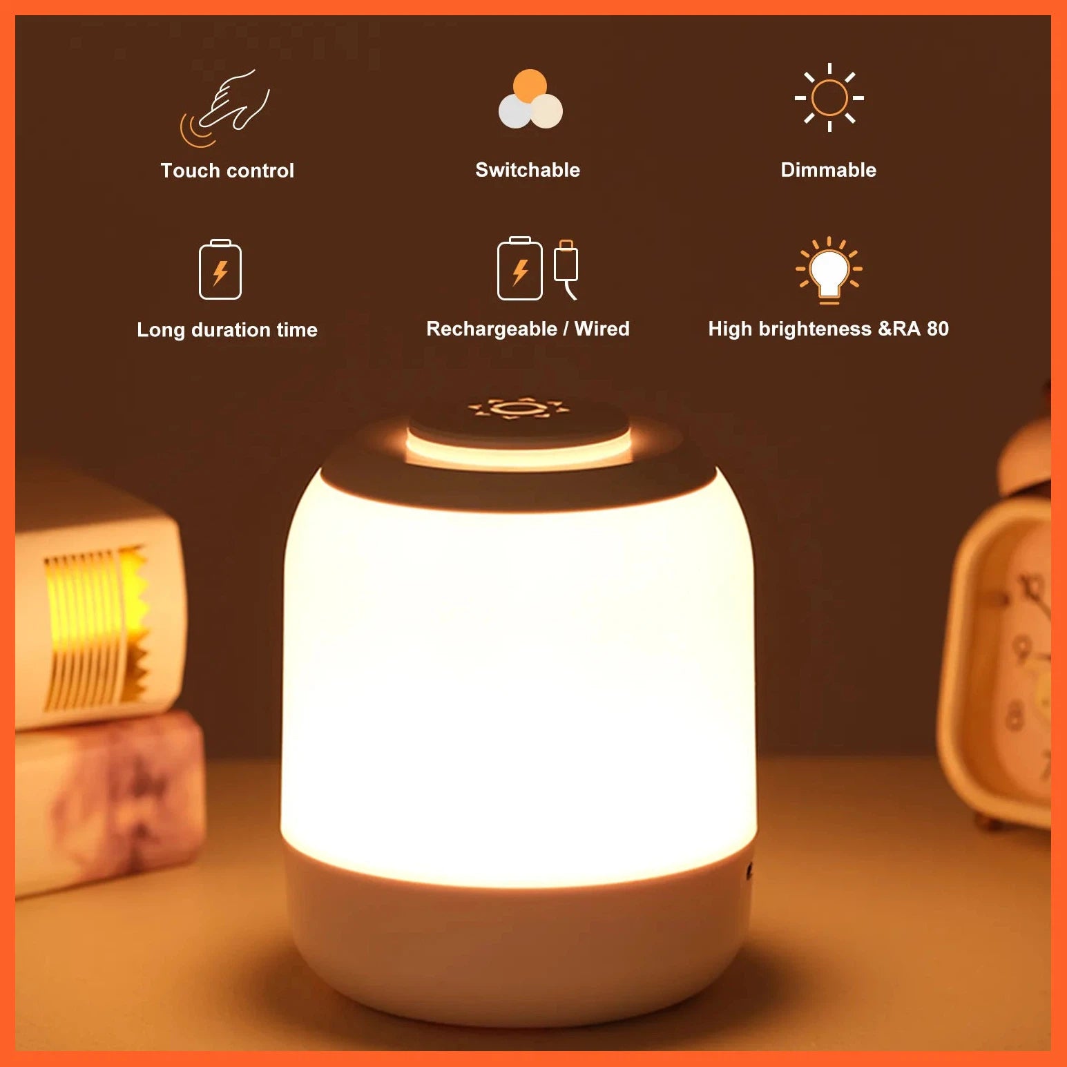 Portable Bedside Touch Lamp Led | Night Light Dimming Baby Sleeping Lamp | 3 Color With Touch Sensor Light For Living Room Bedroom