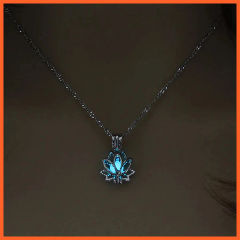 Luminous Glowing In The Dark Moon Lotus Flower Shaped Pendant Necklace For Women