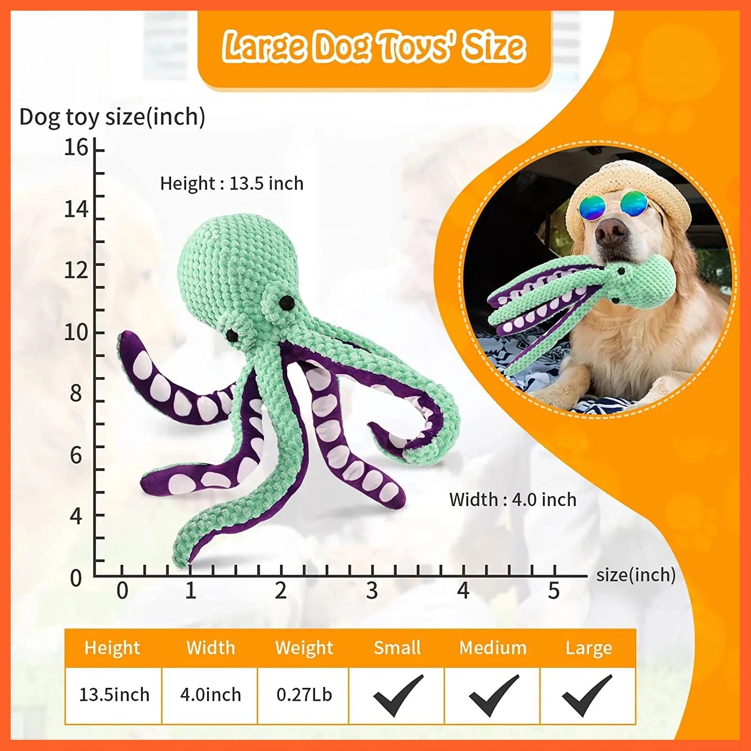 Squeaky Dog Toys, Durable Plush Dog Toy, Octopus Stuffed Dog Toys, Puppy Chew Interactive Dog Toys