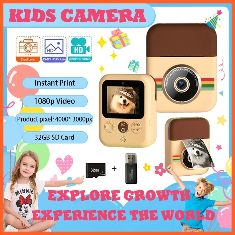 Children Camera Instant Print Cp08 Dual Lens Kids Photo Printing Camera Hd Video Recording With Thermal Paper Educational Toys