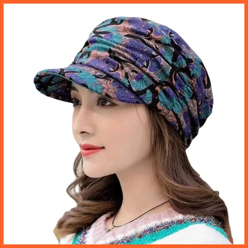 New Cool Women Warm Vintage Floral Caps Hat Female Autumn Winter Lady Baseball Cap Hat For Women