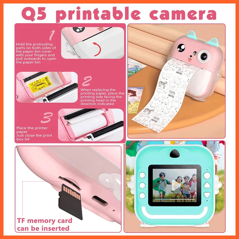 Children 1080P Hd Digital Camera Toys Instant Print For Kids Thermal Print Camera Instant Print Photo Video With 32G Memory Card