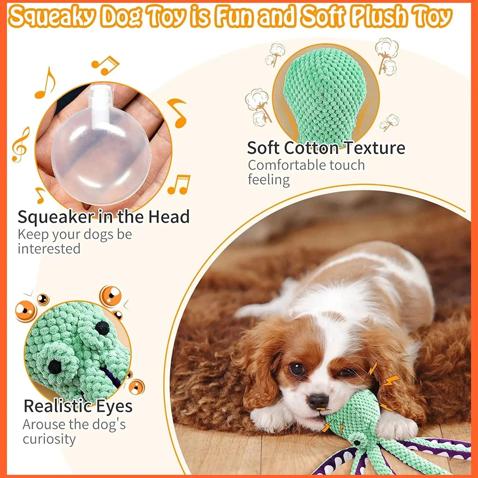 Squeaky Dog Toys, Durable Plush Dog Toy, Octopus Stuffed Dog Toys, Puppy Chew Interactive Dog Toys