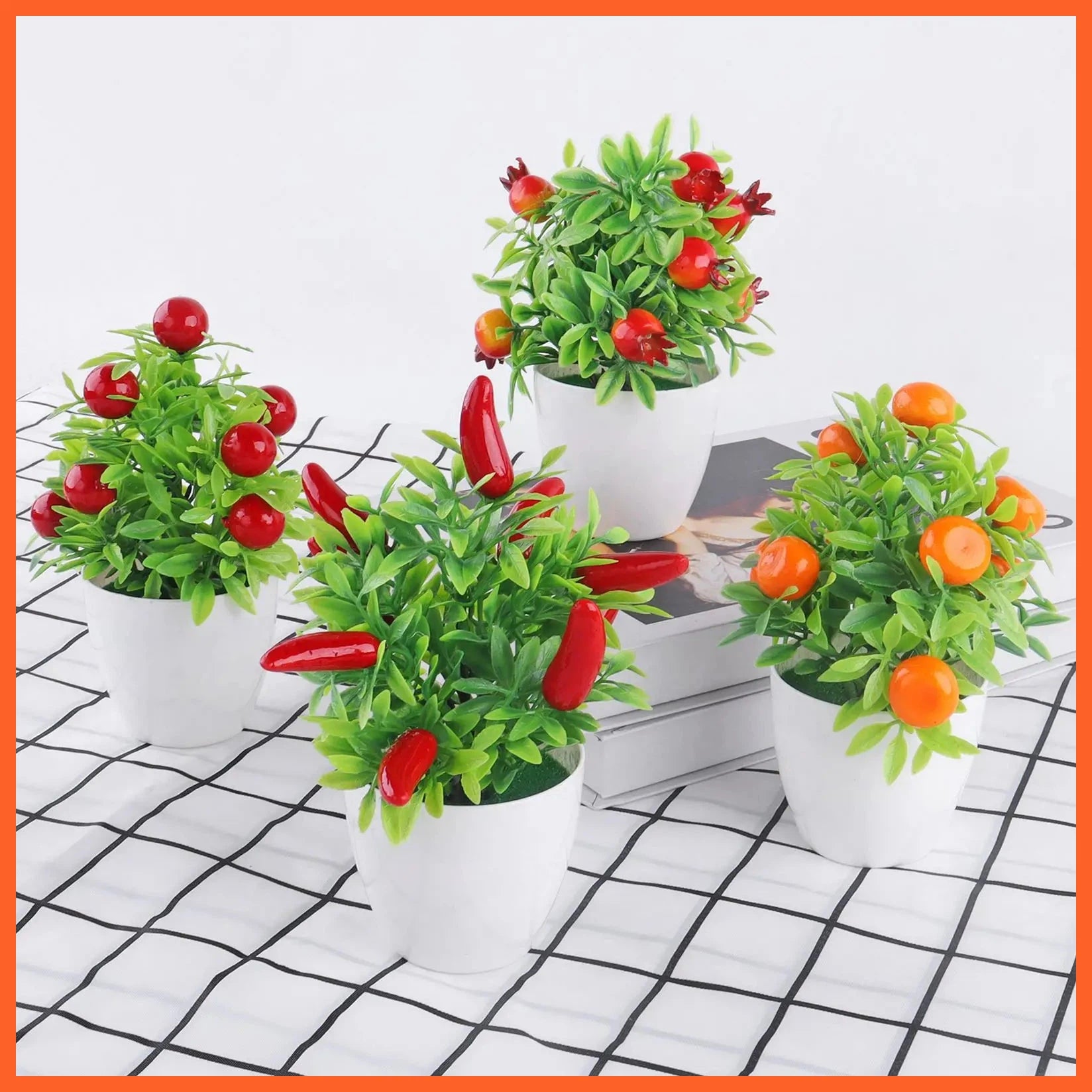 Artificial Bonsai Orange Pomegranate Fruit Tree | Decoration Plastic Garden Fake Plant