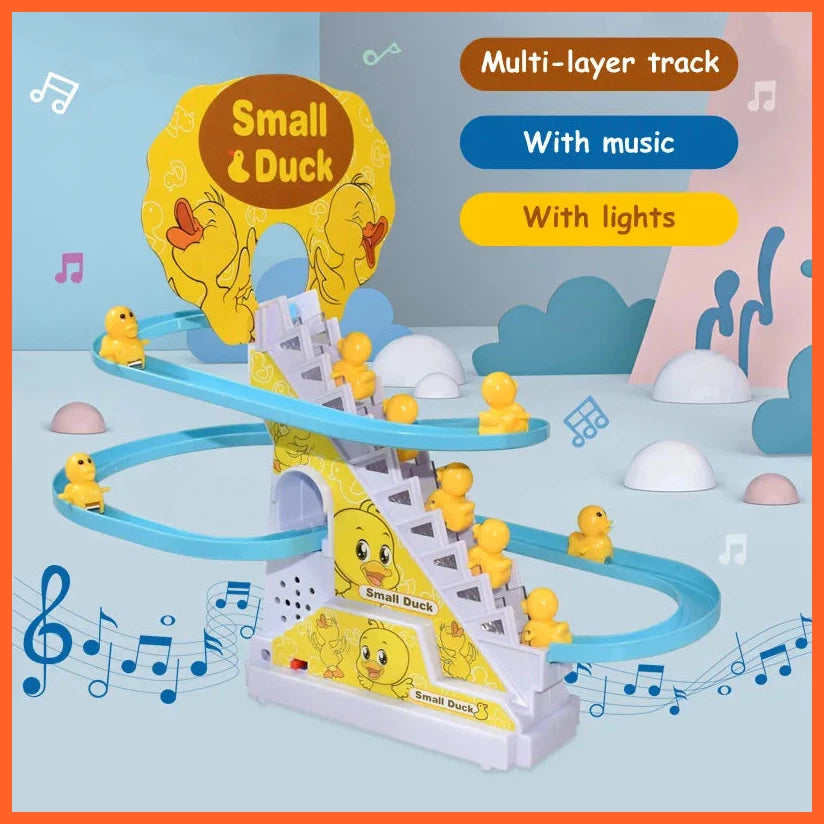 Climbing Stairs Track Toys | Electric Duck Diy Rail Racing Track | Roller Coaster Toys Set Light Music Educational Toy For Kids Gift