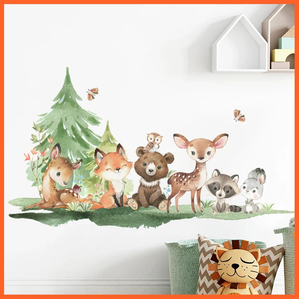 Forest Animals Theme Bear Deer Rabbit Children'S Wall Stickers For Kids Room Baby Room Decoration Wallpaper Wall Decals Nursery