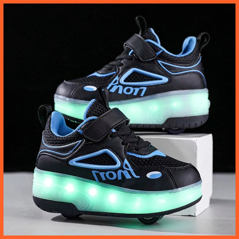 Boys Girl Led Two-Wheel Skates Walking Shoes | Rotating Button Charging Luminous Sneakers