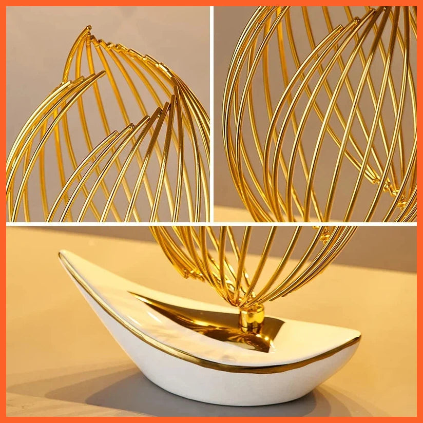 Home Decor Creative Nordic Style Golden Boat Figurine |Decoration Accessories