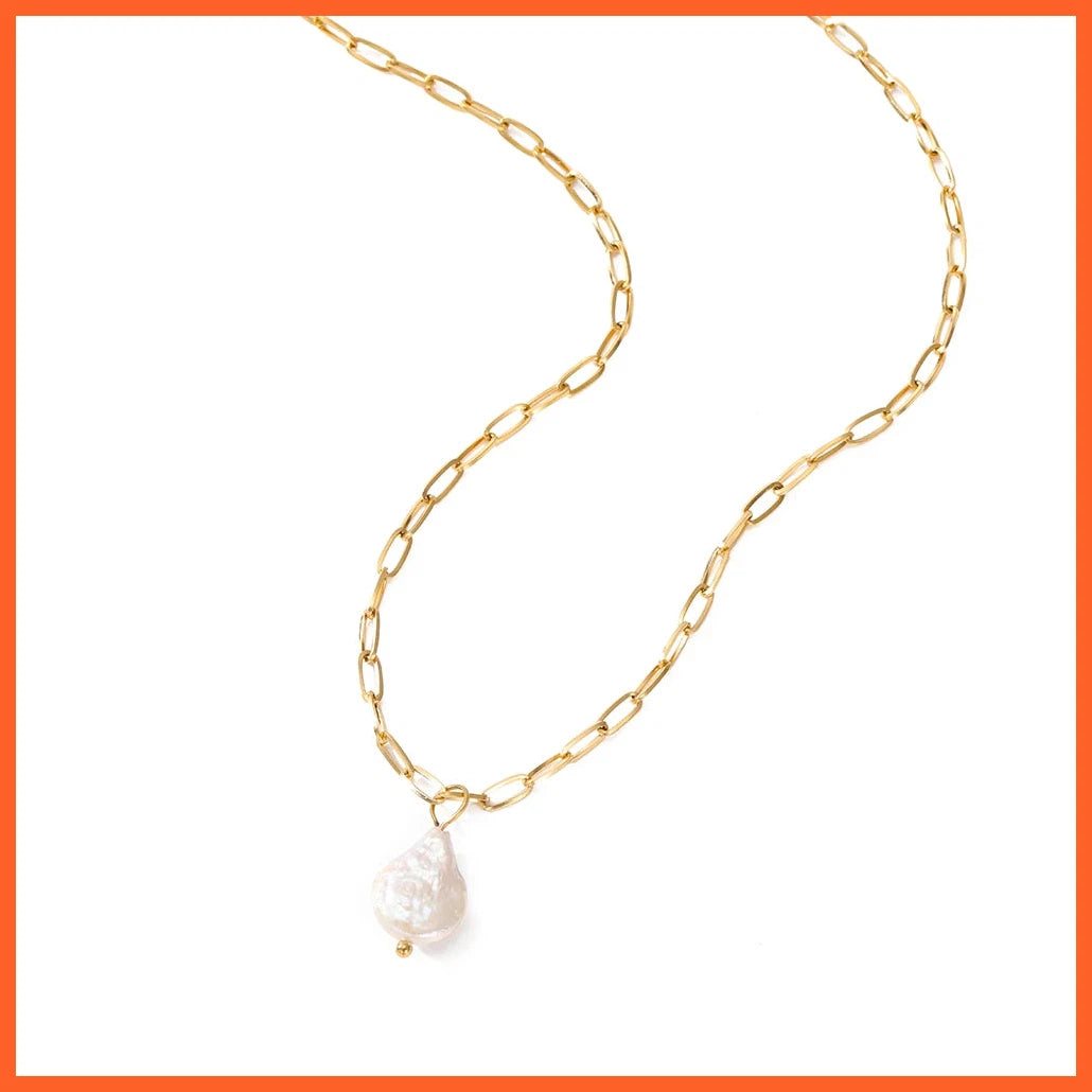 Trendy Y-Shaped Stainless Steel Necklace For Women | Gold Color Jewelry Rectangle Link Chain Freshwater Pearl Pendant Necklace