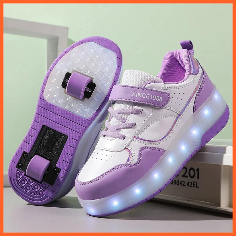 Pink , Purple Sparkling Led Two Wheel Roller Range | Kids Led Light Shoes  | Kids Led Light Roller Wheel Shoes