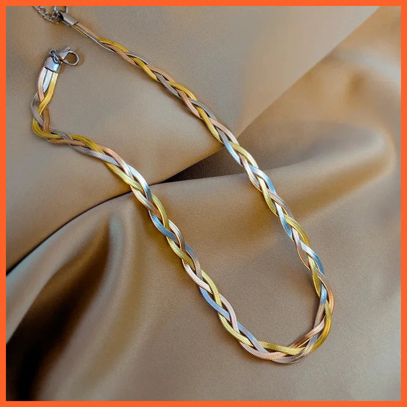 Stainless Steel 3In1 Crossover Snake Chain Necklace Bracelets For Women | Waterproof Jewelry Set
