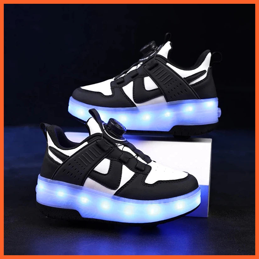 Black, Pink High Quality Led Light Luminous Two Wheels Sneakers Skate Shoes For Kids With Usb Charging