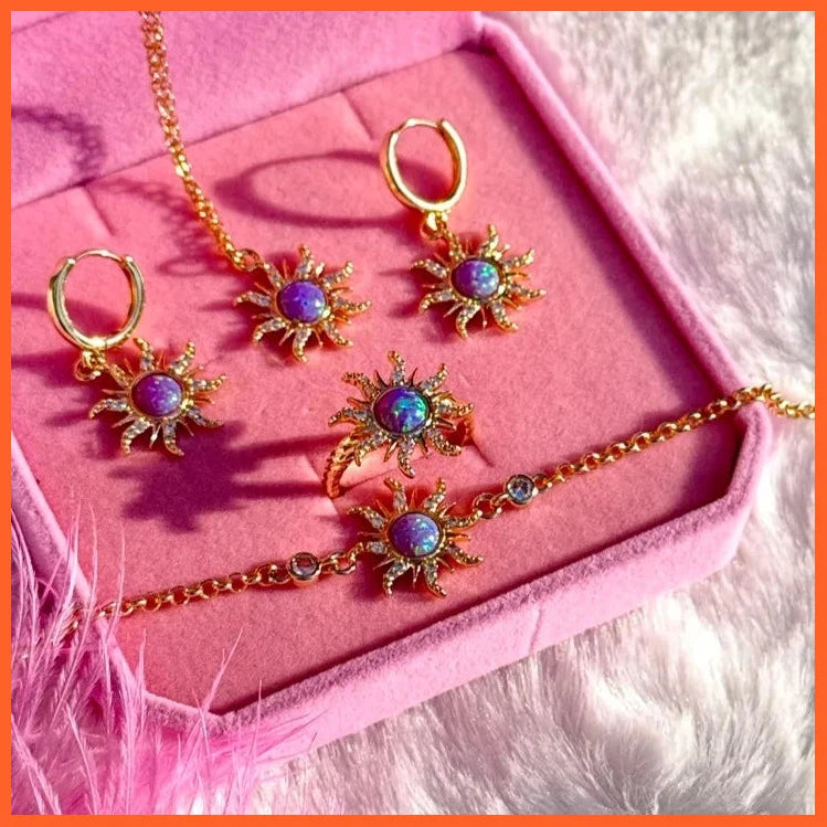Vintage Opal Zircon Star Geometric Pendant Necklace Choker For Women