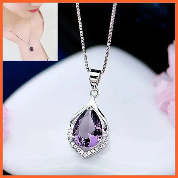 Waterdrop Amethyst Pendant Necklace For Women