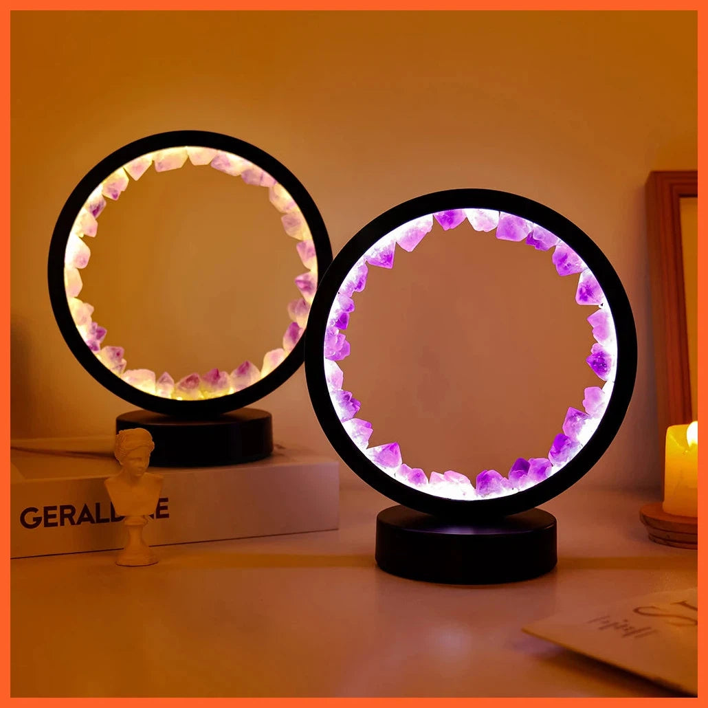 Led Crystal Lamp Room Decoration | Natural Gemstone Healing Stone | Home Decoration Round Lamp