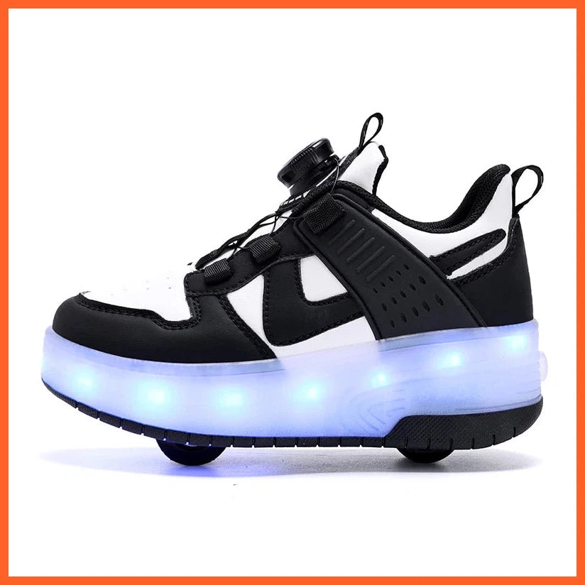 Black, Pink High Quality Led Light Luminous Two Wheels Sneakers Skate Shoes For Kids With Usb Charging