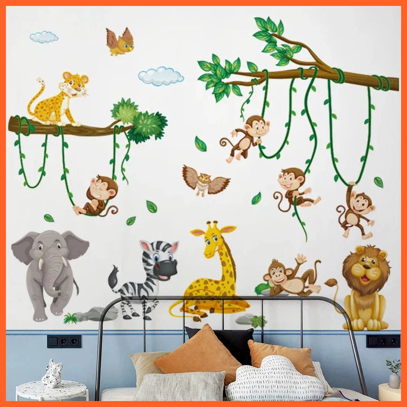 1 Piece Baby Room Decoration Wall Sticker Background Wall Forest Cartoon Animal World Children'S Room Decoration