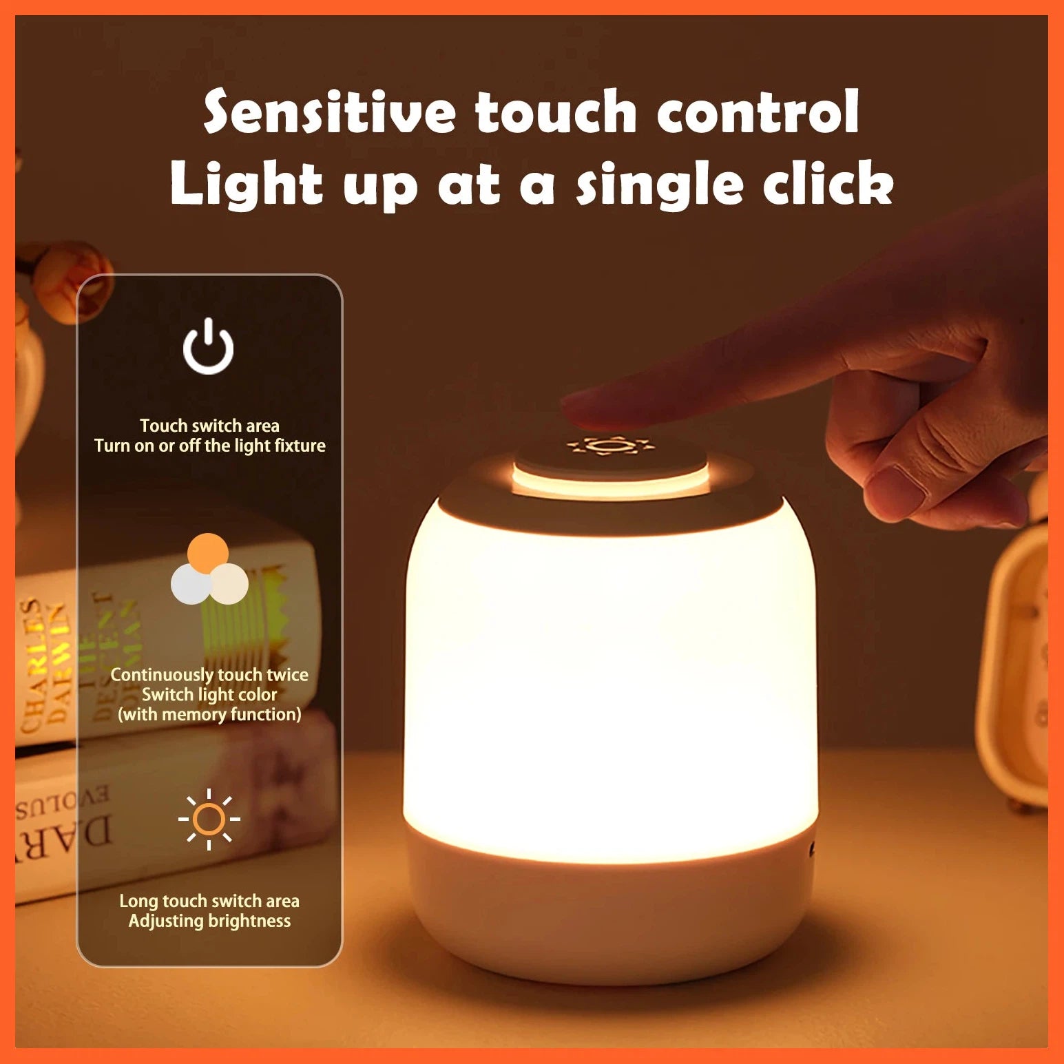 Portable Bedside Touch Lamp Led | Night Light Dimming Baby Sleeping Lamp | 3 Color With Touch Sensor Light For Living Room Bedroom