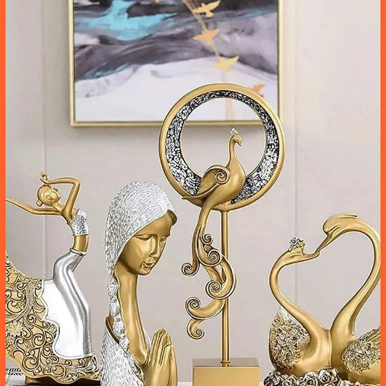 European Luxury Gold Couple Deer Elephant Swan Resin Sculpture | Home Decoration Ornament Gift