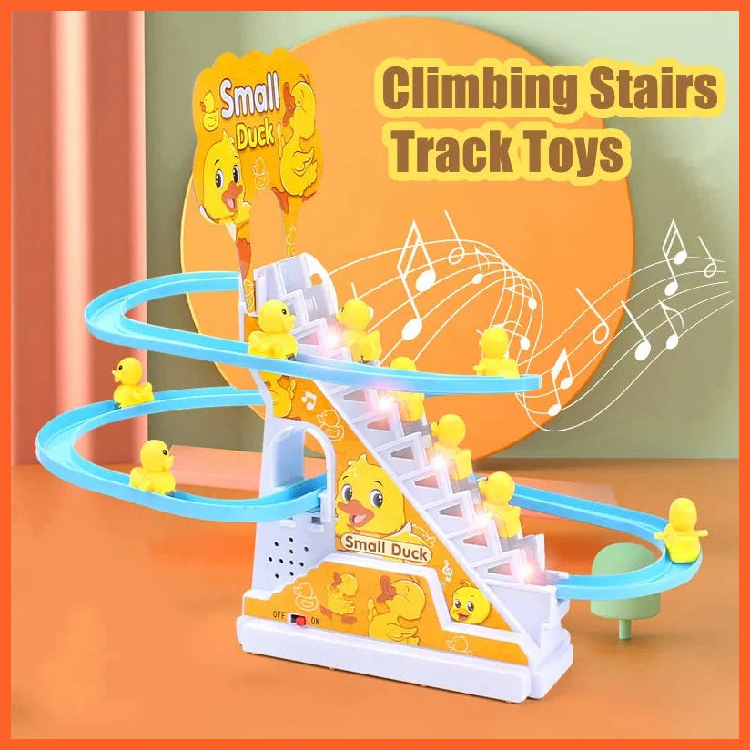 Climbing Stairs Track Toys | Electric Duck Diy Rail Racing Track | Roller Coaster Toys Set Light Music Educational Toy For Kids Gift