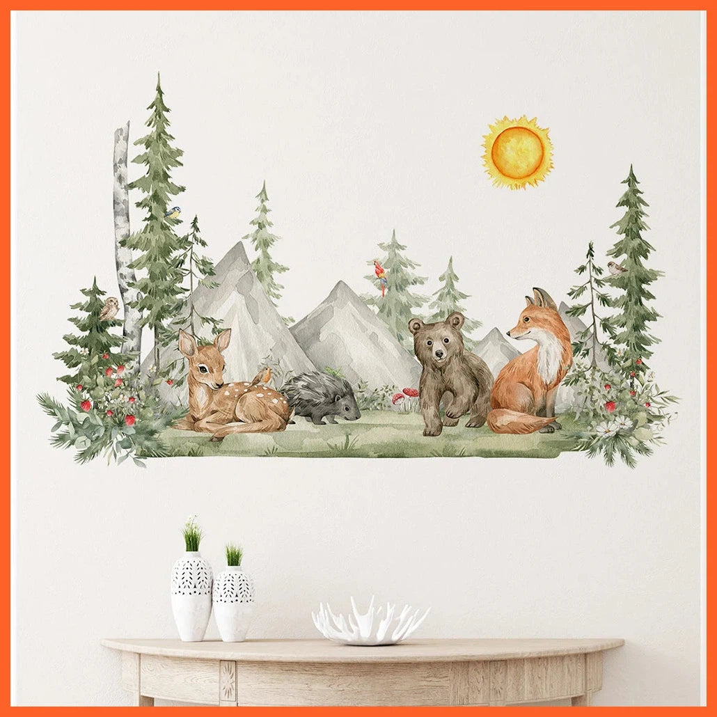 Hand Painted Style Animals Forest Wall Stickers For Kids Nursery Baby Room Decor Removable Decals Eco-Friendly Diy Posters Art