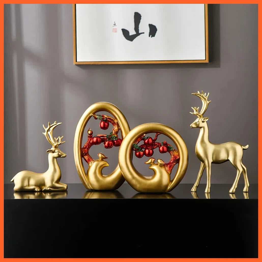 Golden Deer Sculptures For Living Room Home Decorative Crafts Gift