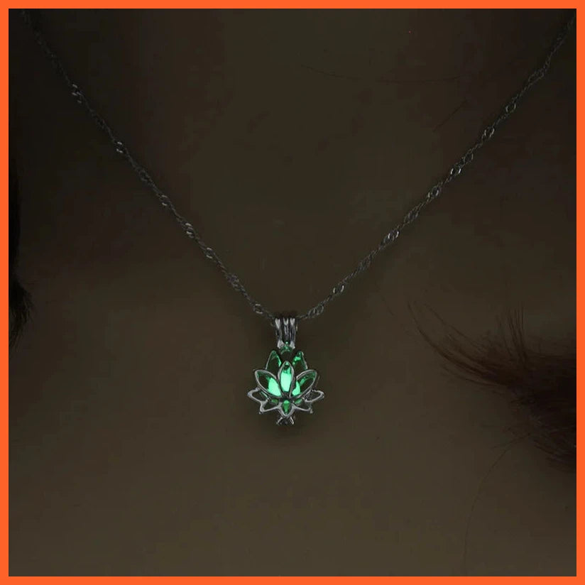 Luminous Glowing In The Dark Moon Lotus Flower Shaped Pendant Necklace For Women