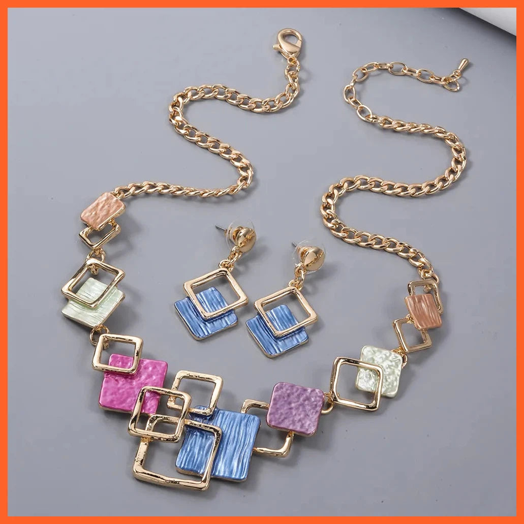 Women'S Square Jewelry Sets | Chain Earrings Necklaces Accessories