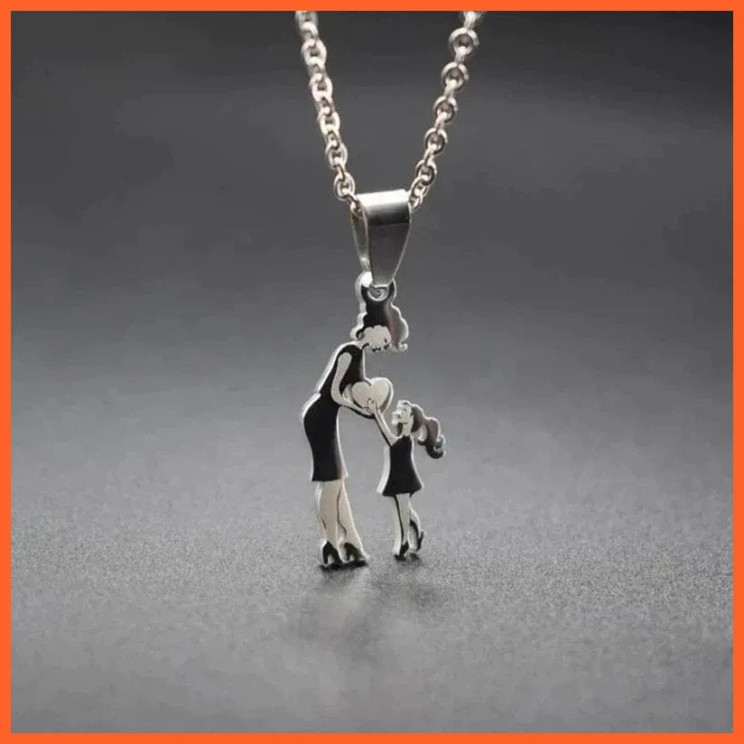 Stainless Steel Mother And Children Heart Necklace Mom Son Daughter Figure Pendants