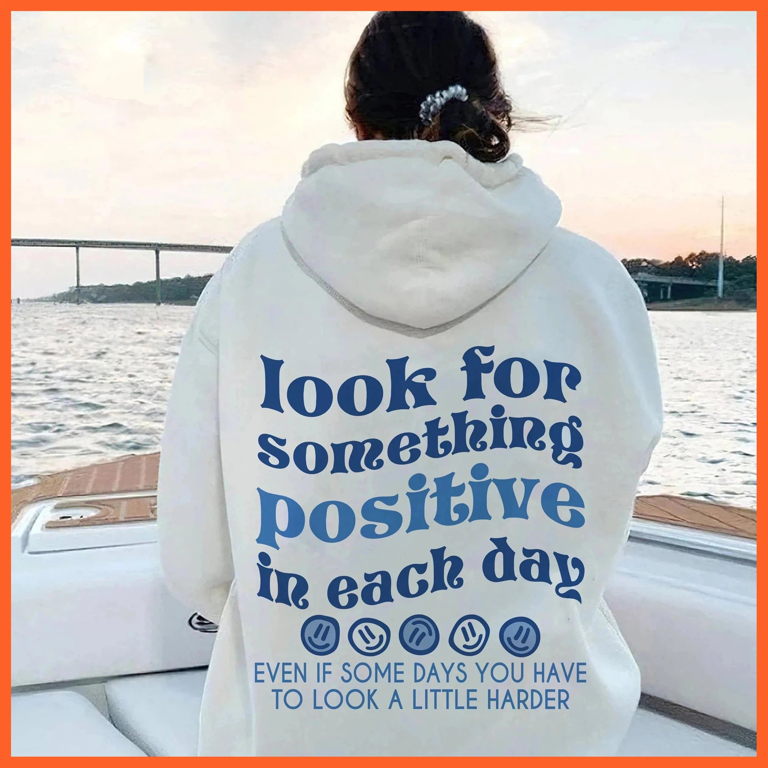 Look For Something Positive In Each Day Blue Print Women Hoodies All-Match Street For Unisex Autumn Pocket Sportswear Loose Tops