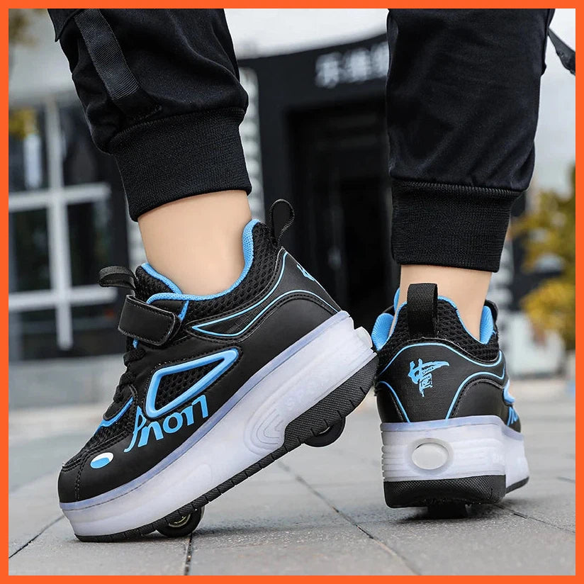 Boys Girl Led Two-Wheel Skates Walking Shoes | Rotating Button Charging Luminous Sneakers