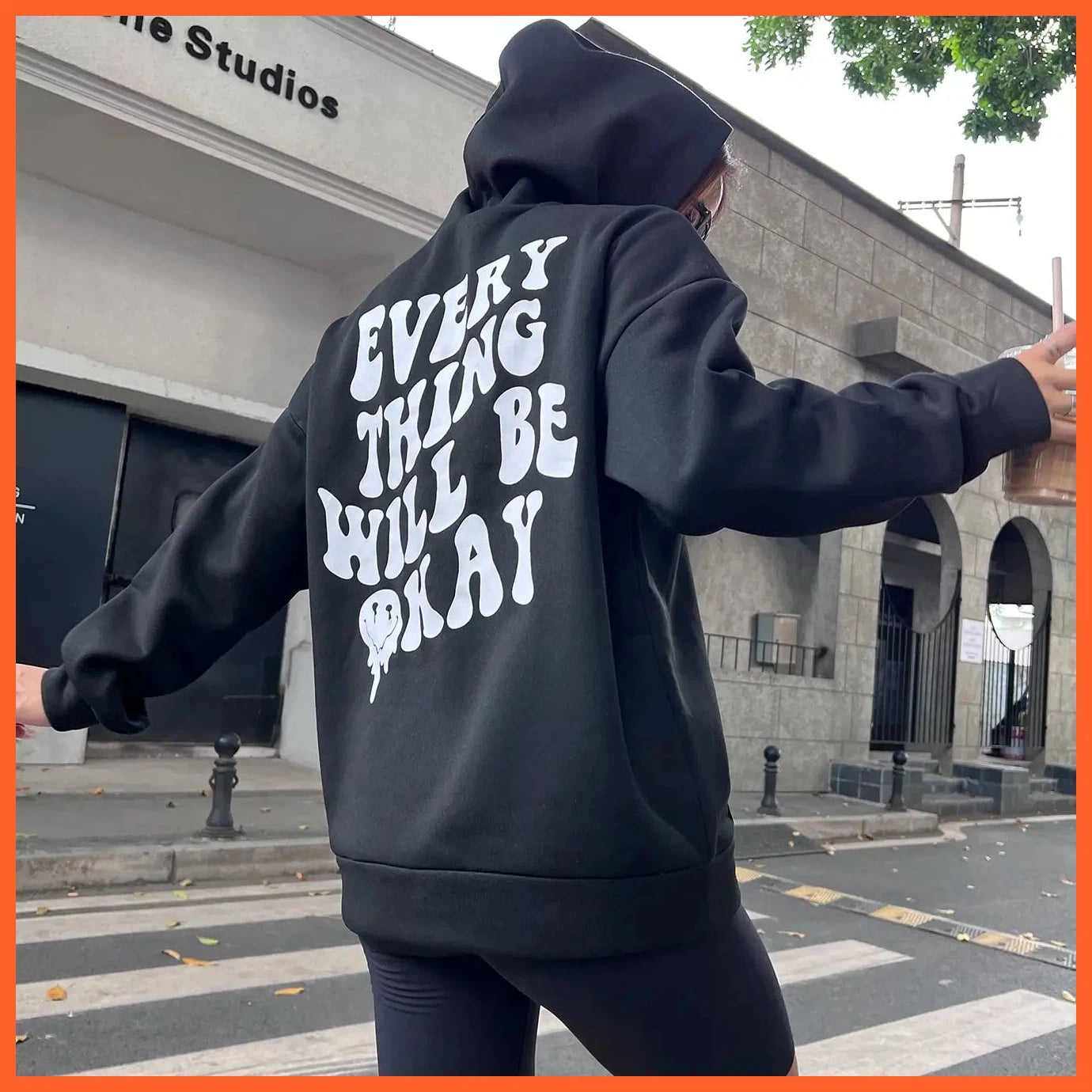 Every Thing Will Be Okay Creative Letter Hoody Female Casual Pocket Hoodie Fashion Loose Clothes Warm Comfortable Pullover
