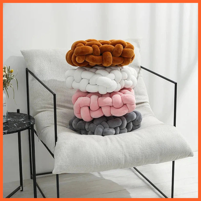 Living Room Soft Plush Knot Cushion | Hand-Woven Sofa Pillow Solid Color Square