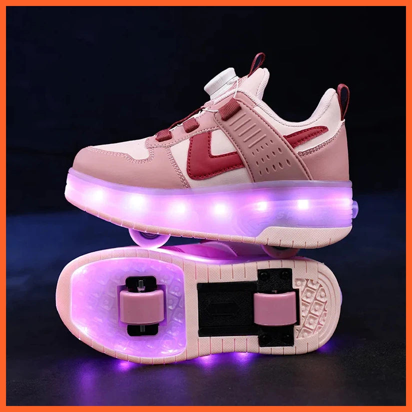 Black, Pink High Quality Led Light Luminous Two Wheels Sneakers Skate Shoes For Kids With Usb Charging