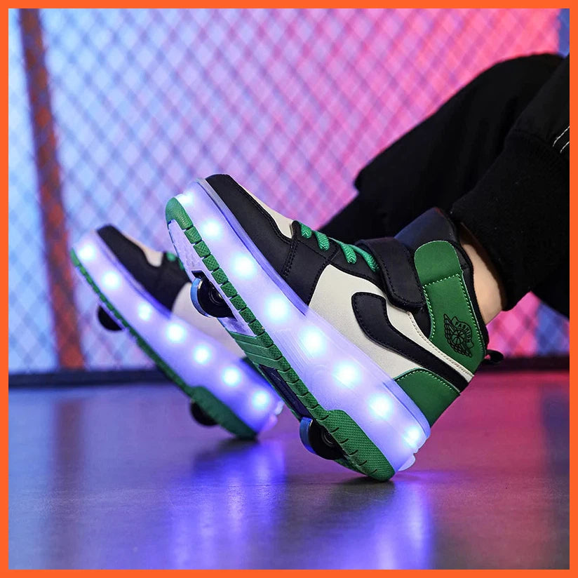 High Top Double Wheels Up And Down Light Up Light Roller Shoes For Boys And Girls