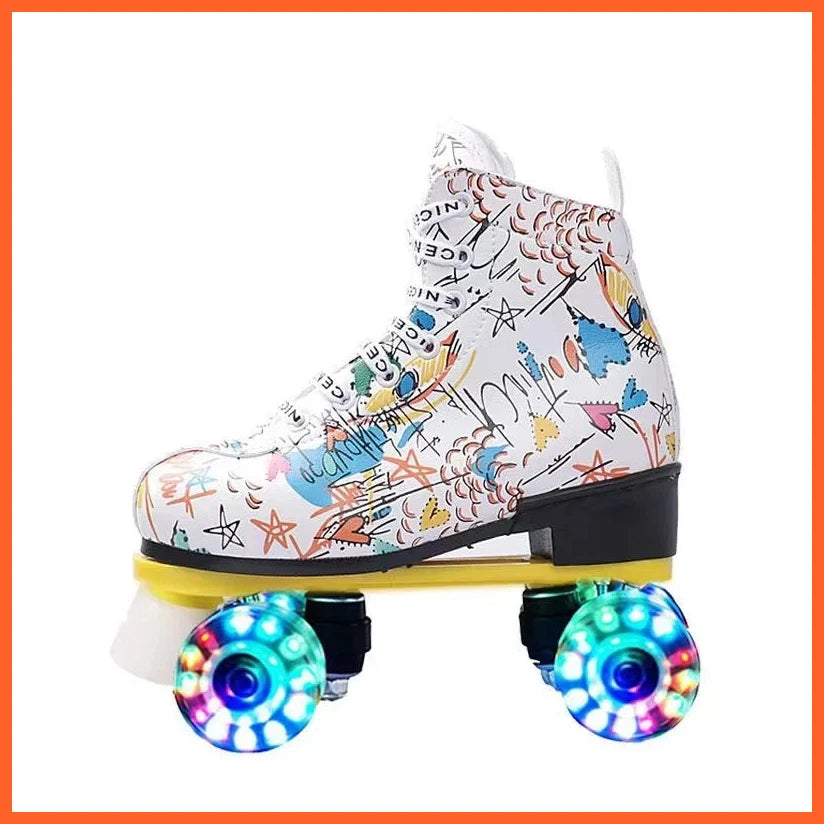 Microfiber Rink Professional Cool Flash Roller Skates | Double Row Roller Skates Adult Men And Women | Four Wheels Skates