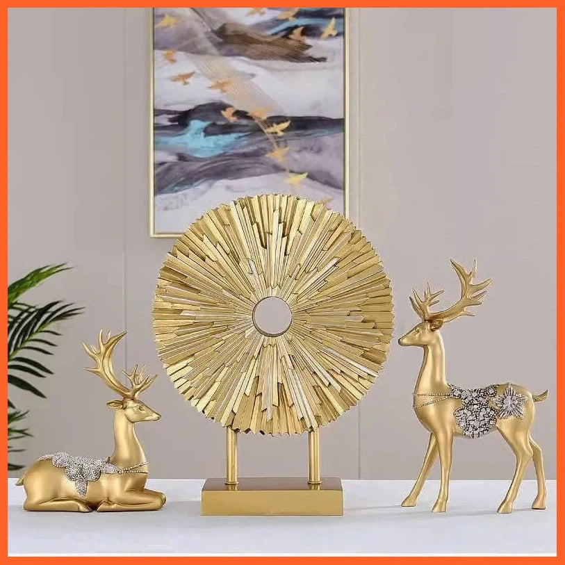 European Luxury Gold Couple Deer Elephant Swan Resin Sculpture | Home Decoration Ornament Gift