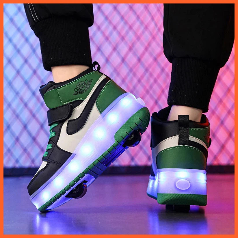 High Top Double Wheels Up And Down Light Up Light Roller Shoes For Boys And Girls