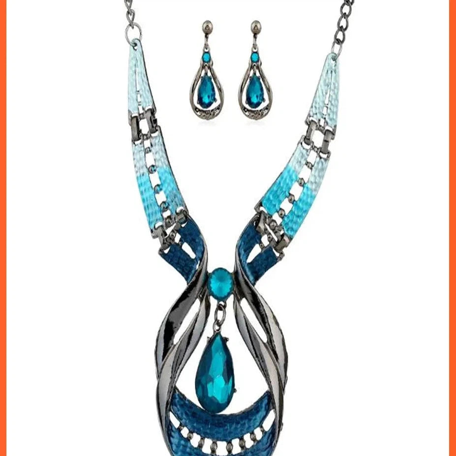 Silver-Plate Luxury Atmospheric Drop Jewel Earrings Necklace Set