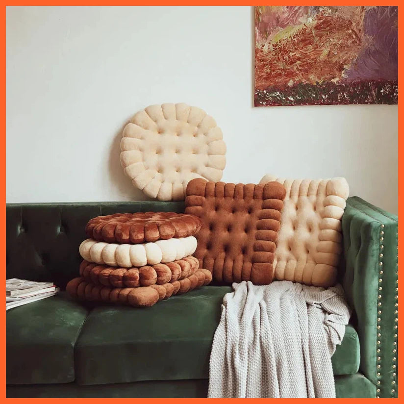 Biscuit Shape Plush Cushion Soft Creative Pillow | Chair Seat Pad Decorative Cookie Cushion Sofa Pillows