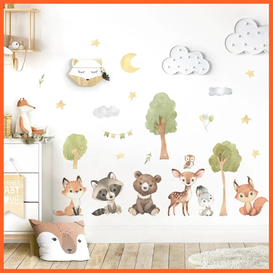 Forest Animals Theme Bear Deer Rabbit Children'S Wall Stickers For Kids Room Baby Room Decoration Wallpaper Wall Decals Nursery