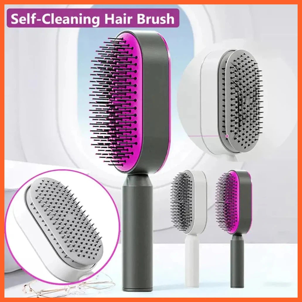 Self Cleaning Hair Brush For Women One-Key Cleaning Hair Loss Massage Scalp Comb Anti-Static Hairbrush
