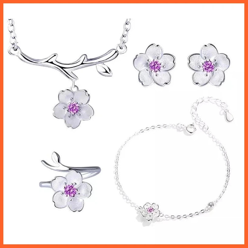 Romantic Cherry Blossoms Flower Jewelry Sets Pendant Cute Bridal Wedding Sets