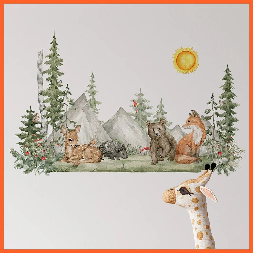 Hand Painted Style Animals Forest Wall Stickers For Kids Nursery Baby Room Decor Removable Decals Eco-Friendly Diy Posters Art