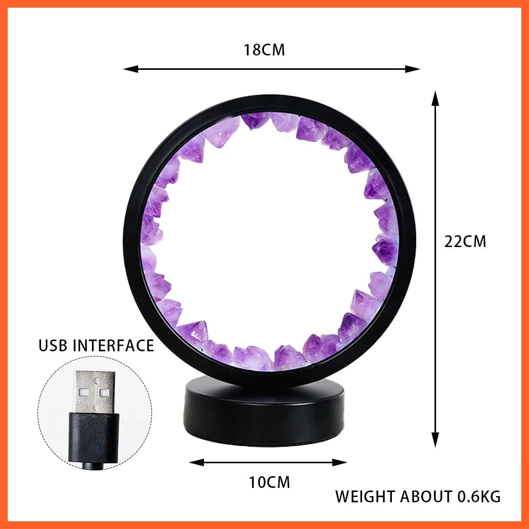 Led Crystal Lamp Room Decoration | Natural Gemstone Healing Stone | Home Decoration Round Lamp
