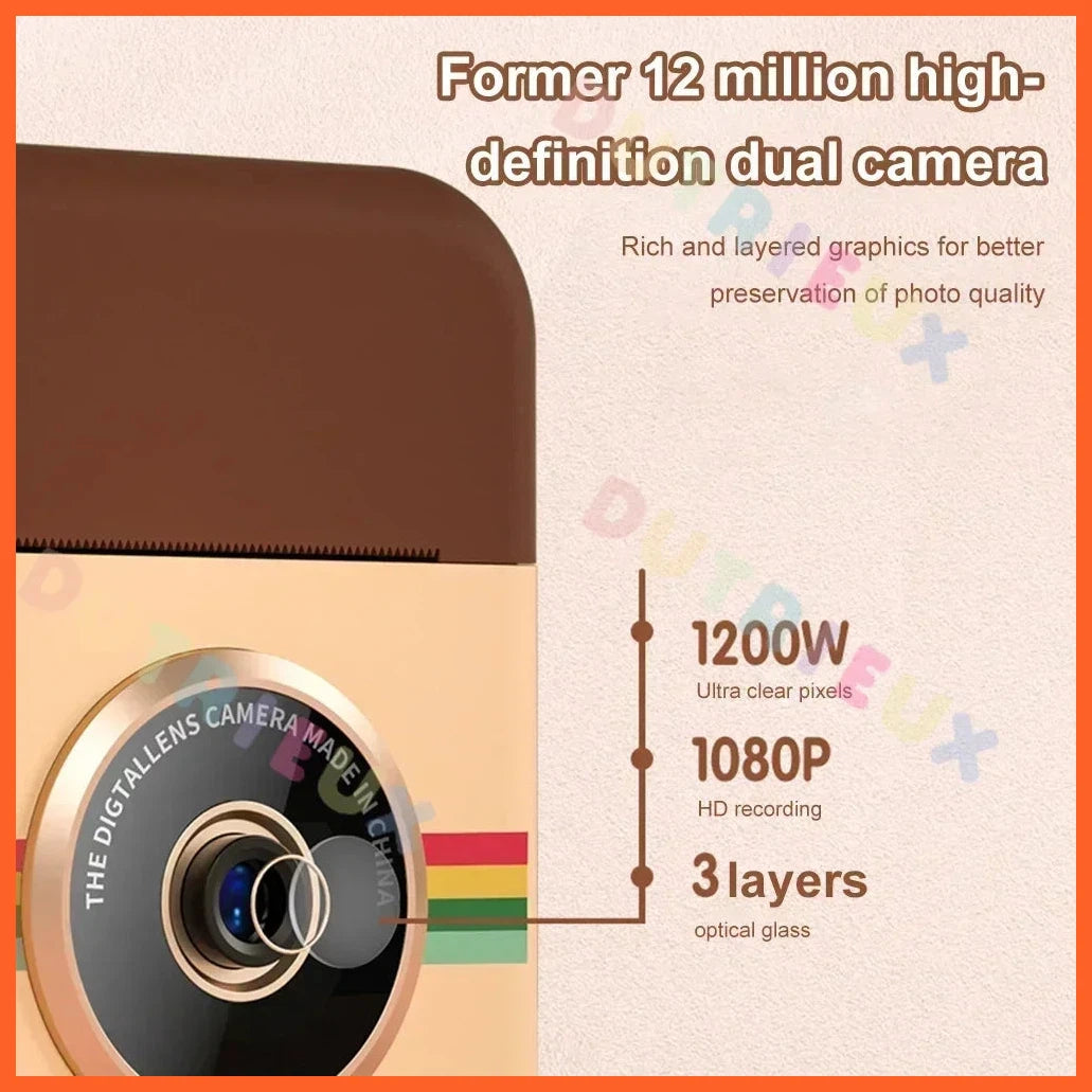 Children Camera Instant Print Cp08 Dual Lens Kids Photo Printing Camera Hd Video Recording With Thermal Paper Educational Toys